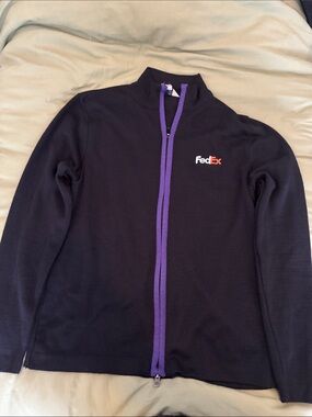 FedEx Men’s Black Full-Zip Sweater with Purple Trim
